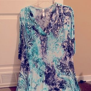 MIDI short sleeve blue and green dress